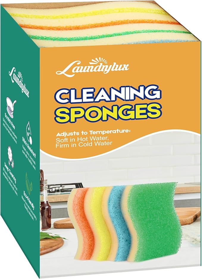 LAUNDRYLUX Scrub Sponge, 4 Pack Dual-Sided Temperature-Responsive Scrubber by LAUNDRYLUX