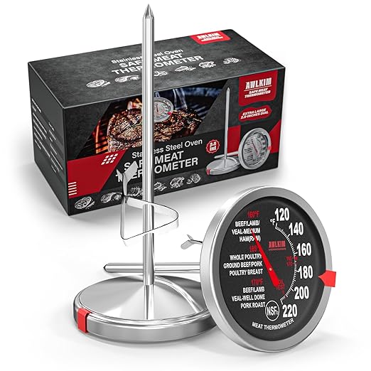 AWLKIM 2 Pack Stainless Steel Meat Thermometer, Safe Leave in Oven, 2.5-in by AWKLIM