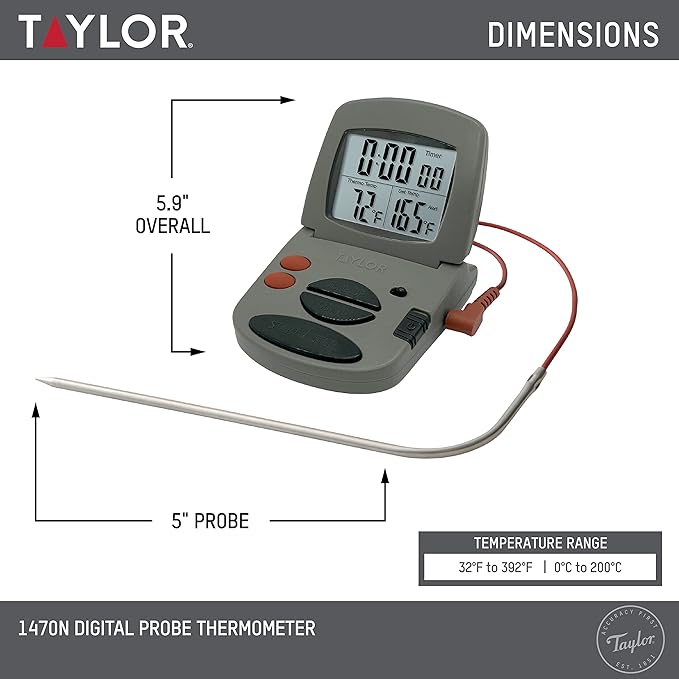 Taylor Programmable with Timer Instant Read Wired Probe Digital, Grill BBQ - Image 2