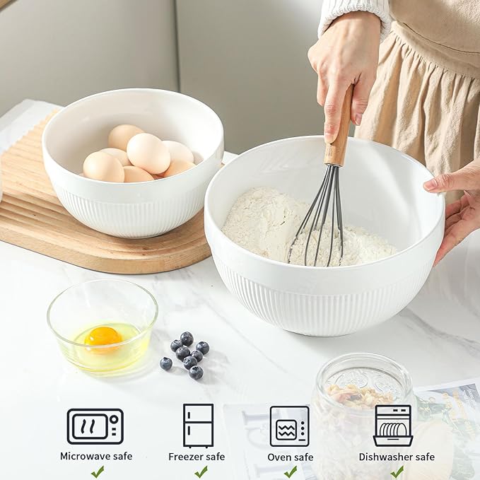 Ceramic Large Mixing Bowls for Kitchen, Dough Bread Making Bowl, 10 inch + 8 - Image 3
