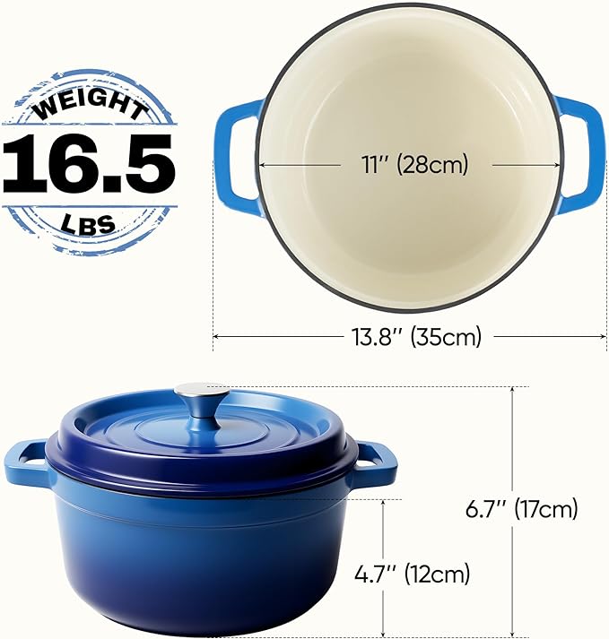 7 Quart Dutch Oven Pot with Lid, Non Stick Enameled Cast Iron Dutch Oven - Image 4