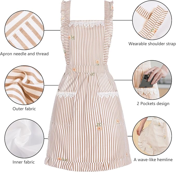 Funny Aprons for Women with Pockets, Kitchen Cooking Grilling Bbq Cute Chef - Image 7