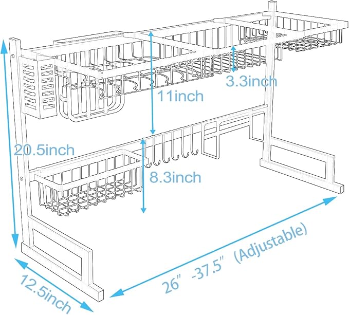 PUSDON Over Sink Dish Drying Rack Stainless Steel, Adjustable Large Dish Drainer - Image 6