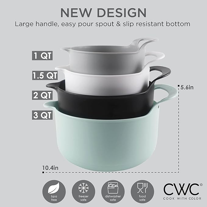 COOK WITH COLOR Nesting Plastic Mixing Bowl Set with Pour Spouts and Handles - Image 5