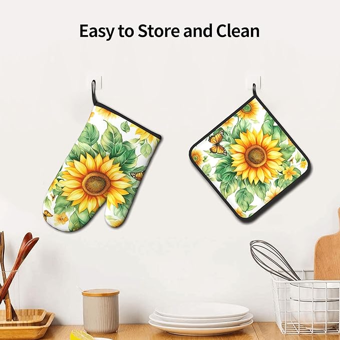 Sunflower Oven Mitts and Pot Holders Sets Watercolor Yellow Floral Plant - Image 6