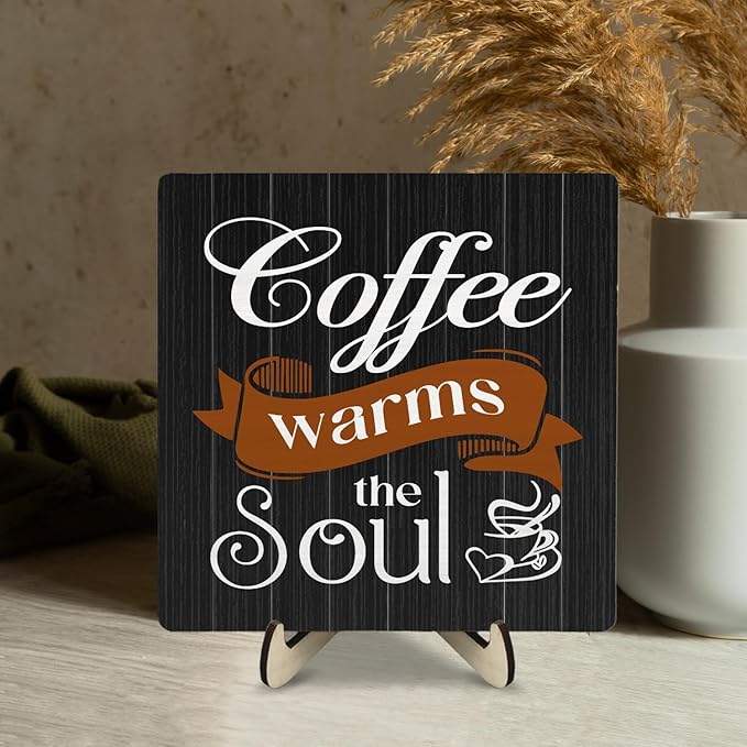 Coffee Bar Sign Plaque Decor, Coffee Bar Accessories, Rustic Wooden Tabletop - Image 7