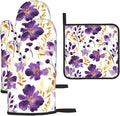 Spring Purple and Gold Floral Oven Mitts and Pot Holders Sets of 3, Non-Slip by Unknown