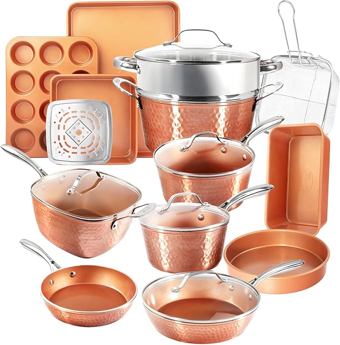 Gotham Steel Hammered 24 Pc Ceramic Cookware Set Nonstick, Induction Ceramic by GothamSteel