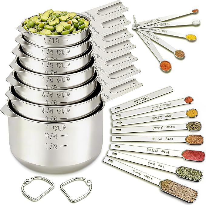 EWFEN Measuring Cups and Spoons Set, 7 Stainless Steel Nesting Measuring Cups & by EWFEN