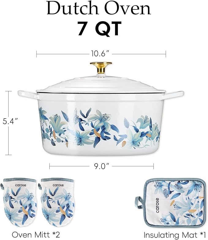 CAROTE 7QT Cast Iron Dutch Oven Pot - Image 2