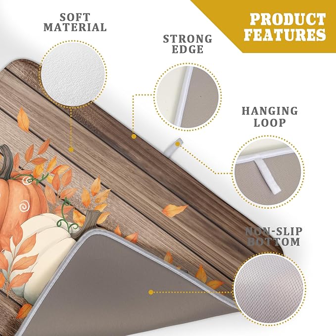 Autumn Pumpkin Dish Drying Mat Rustic Wood Dish Drainer Mats Fast Dry - Image 4