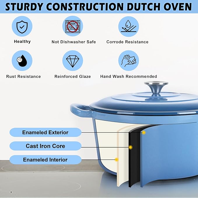 TeamFar 3qt Dutch Oven, Small Enameled Cast Iron Dutch Oven Pot - Image 4