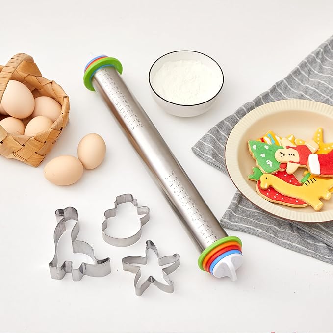 Rolling Pin with Thickness Rings, Fulimax 17" Adjustable Stainless Steel - Image 6