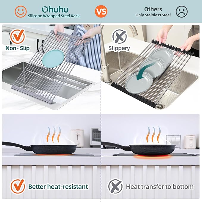 Ohuhu Dish Drying Rack Over The Sink, Roll Up Sink Rack 20.5" W x 13.1" L - Image 4