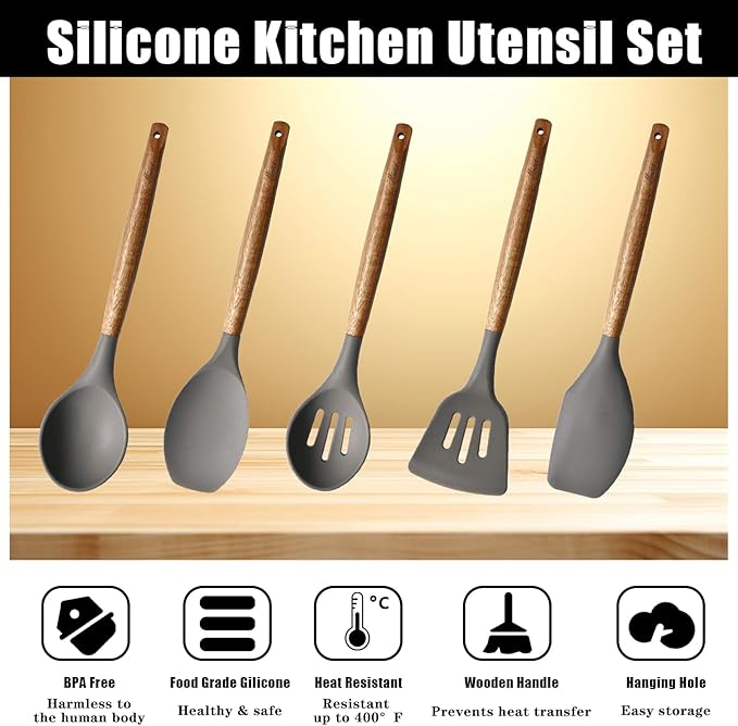 Kitchen Utensils Set, Silicone Cooking Utensils Set, Non-Stick Silicone Spatula - Image 2