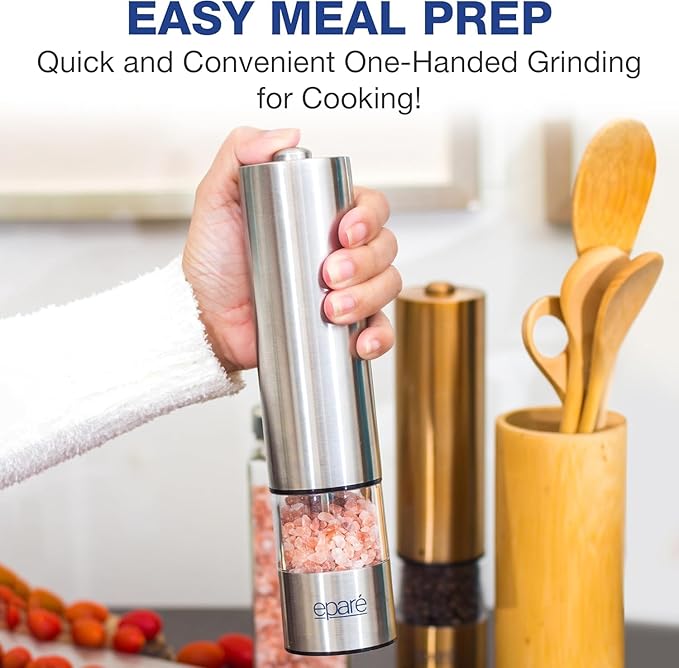 Eparé Salt or Pepper Grinder Mill Electric – Battery Operated Stainless Steel - Image 3