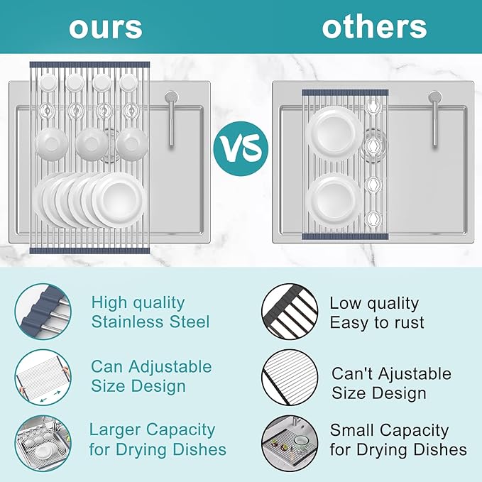 BBXTYLY Extra Large Expandable Roll Up Dish Drying Rack, Over The Sink Drying - Image 4