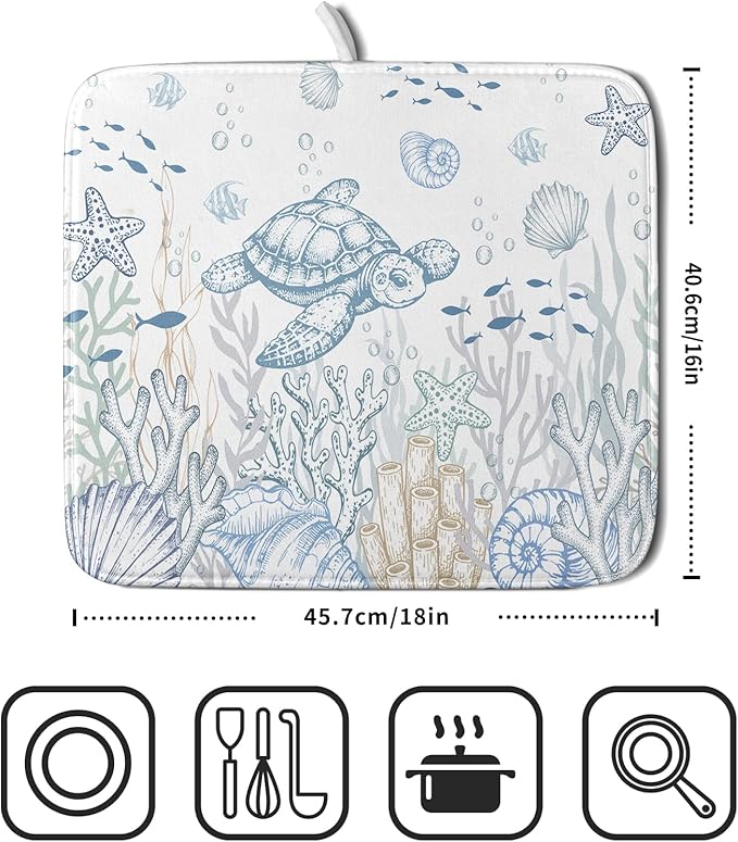 Giwawa Ocean Turtle Dish Drying Mat, Coastal Sea Tortoise Decorative Dish - Image 2