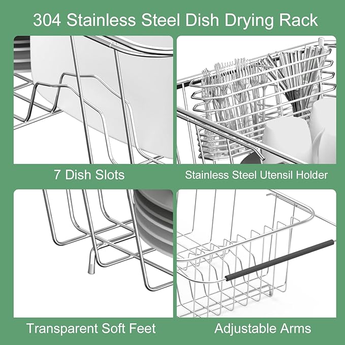 JAQ Over Sink Dish Drying Rack for Small Sink, Compact Expandable 14.25"–22.44" - Image 3