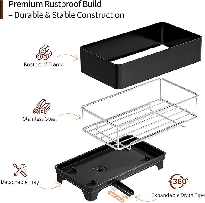 MOUKABAL Sponge Holder for Kitchen Sink – Rustproof Stainless Steel, 360° - Image 3