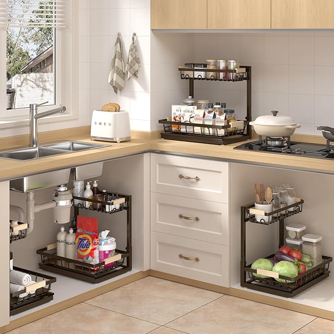 Sevenblue 2 Packs Under Sink Organizer, Height Adjustable 2 Tier Under Kitchen - Image 6