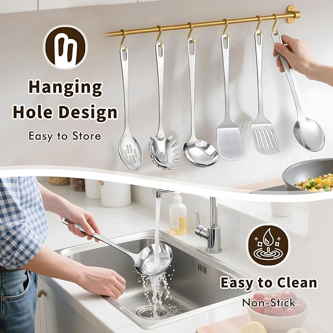 9 Pcs Cooking Utensils Set, Stainless Steel Kitchen Utensils, Heat Resistant - Image 5