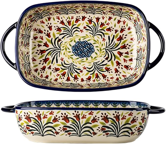 Vintage Style Tulip Flower Pattern Ceramic Bakeware Casserole Dish Baking Pan by Bicuzat