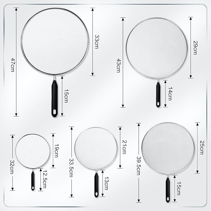 Gisafai 5 Pcs Splatter Screen for Frying Pan 13'' 11.5'' 10'' 8.3'' 7.5'' Metal - Image 2
