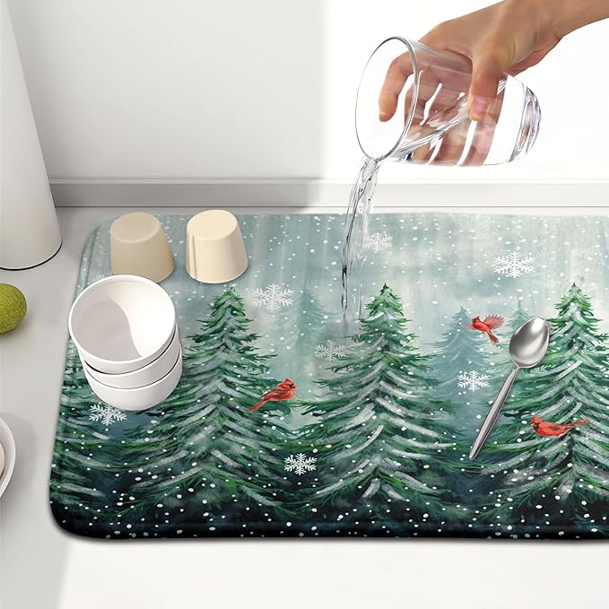 Welcome Winter Pines Tree Dish Drying Mat, Winter Snowflake Dish Drying Mat - Image 6