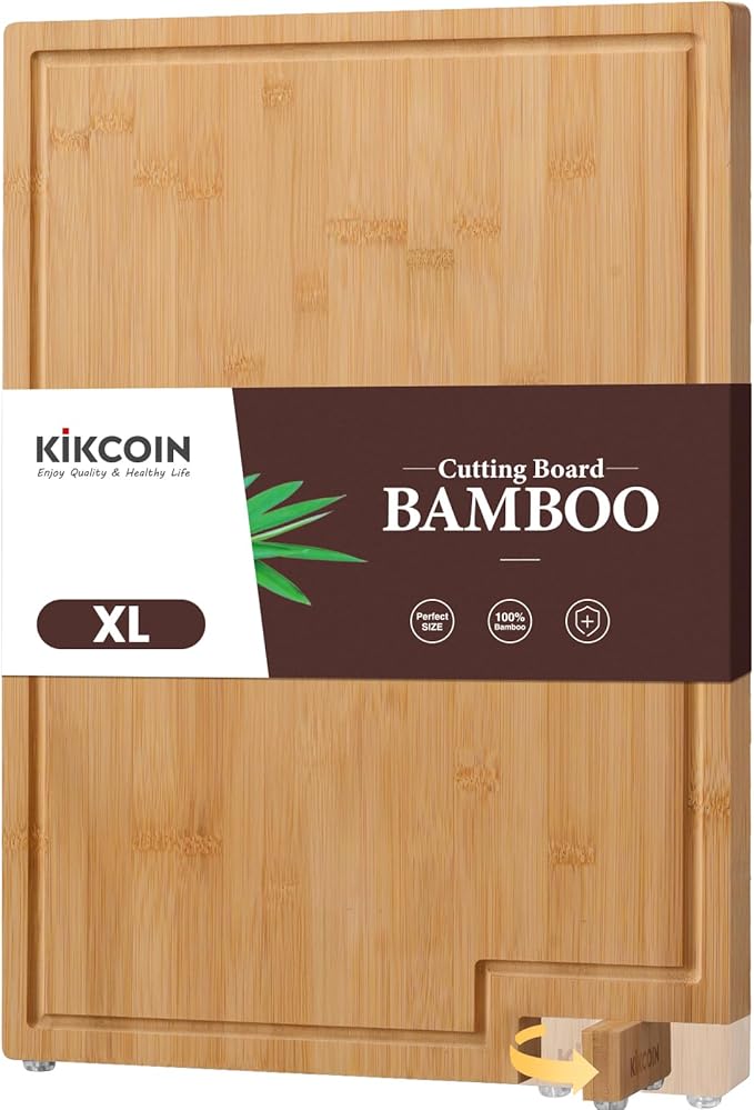 Kikcoin Bamboo Cutting Boards for Kitchen, Extra Large Wood Cutting Board by Kikcoin
