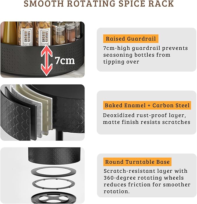Rotating Spice Rack with Paper Towel Holder, 2 Tier Turntable Lazy Susan - Image 7