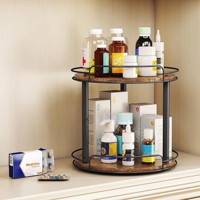 LAMU 10'' Wood Lazy Susan Turntable Organizer - Image 4