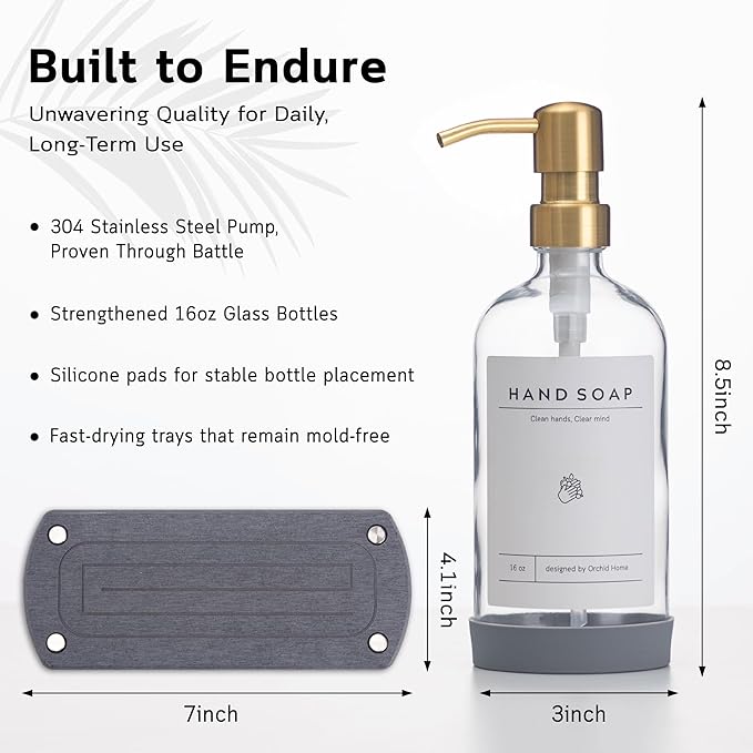 Kitchen Soap Dispenser Set - 16OZ Clear Glass Bottle - Image 4