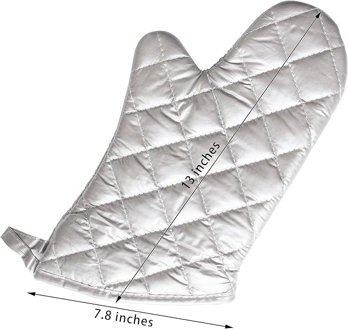 Silver Oven Mitts, Quilted Cotton Lining 13 Inch Oven Gloves, Heat Resistant - Image 3