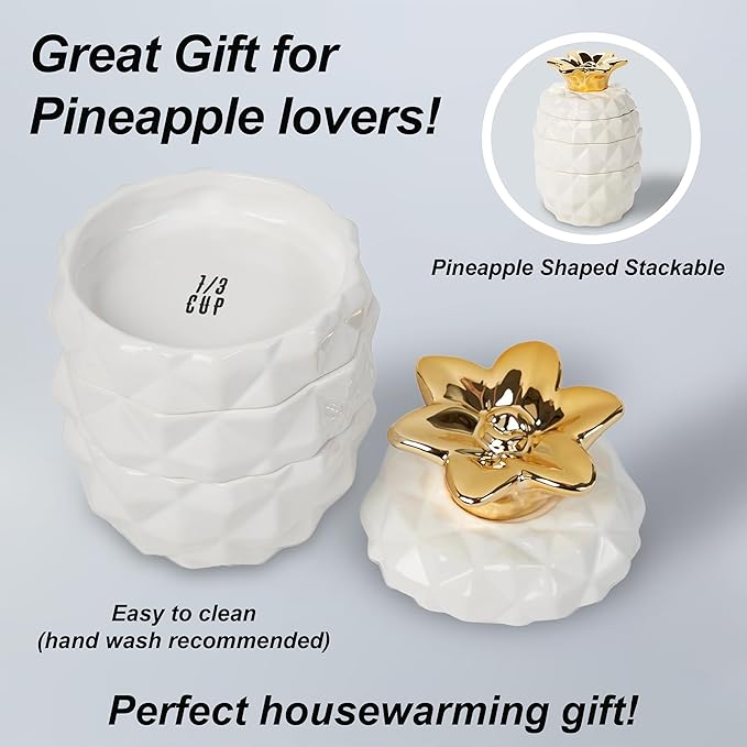 Set of 4 Decorative Pineapple Shaped Stackable Ceramic Kitchen Measuring Cups - Image 6