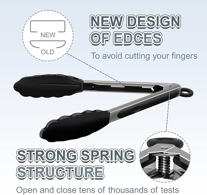 2 Pack Black Premium Stainless Steel Heat Resistant Kitchen Tongs - Image 4