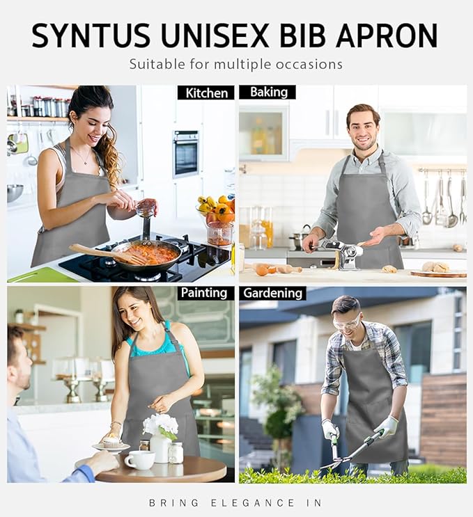 Syntus Apron for Men Women, Adjustable Cooking Kitchen Chef Aprons - Image 6