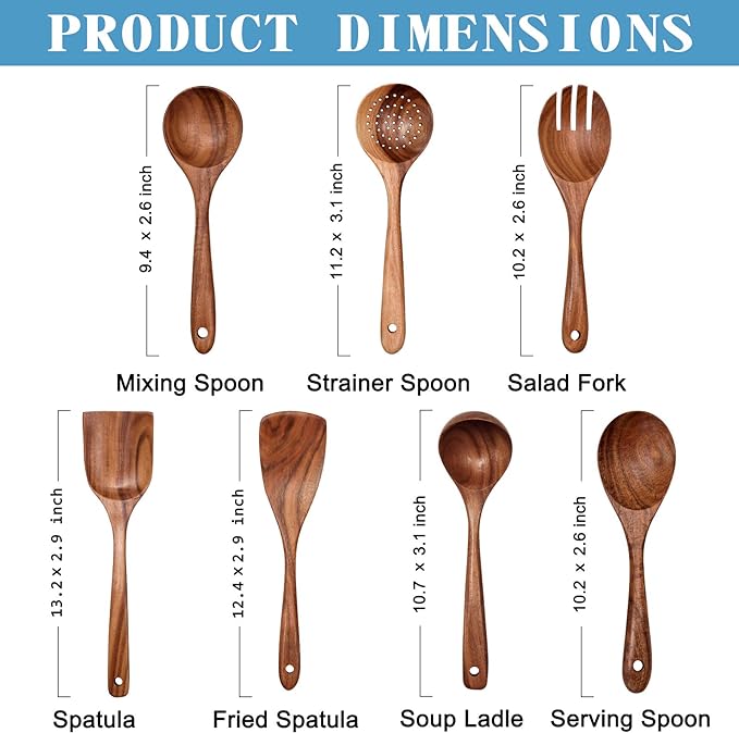 Wooden Non-Stick Kitchen Pan Toolset 7 Pieces Set, Natural Kitchen Utensils - Image 2