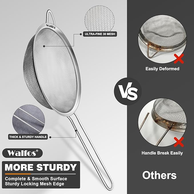 Walfos 4.6 Inch Fine Mesh Strainer, Premium Stainless Steel Colanders and - Image 5