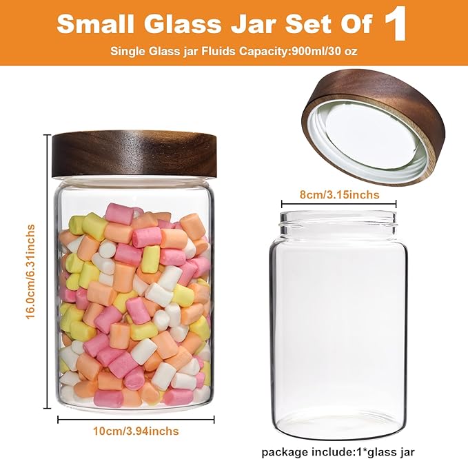 30oz Glass Coffee Jars with Airtight Wood Screw Lid Herb Spice Jar Round - Image 3