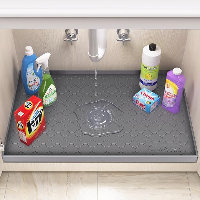 Jin&Bao Waterproof Under Sink Mat 37" x 22", Thick Silicone Mat Cabinet - Image 3