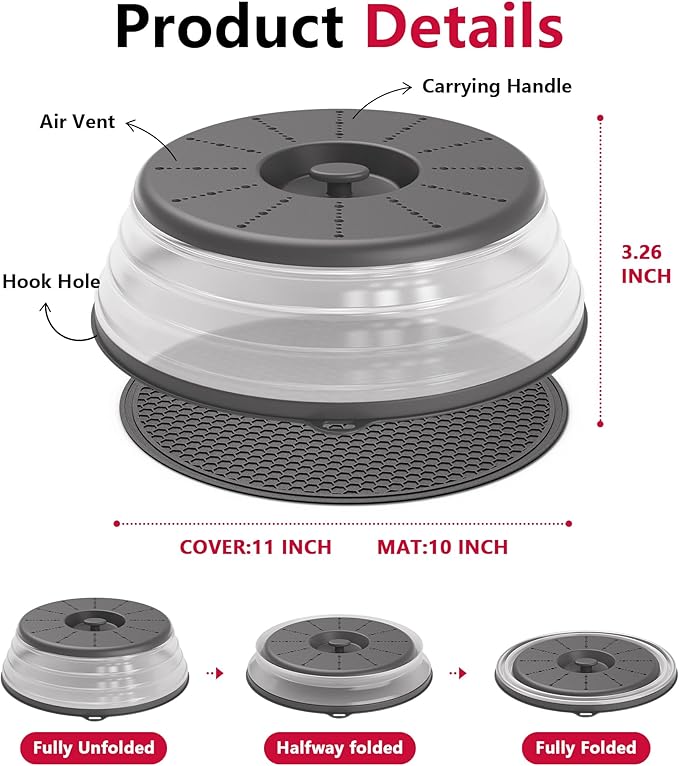 WVM Microwave Splatter Cover & Mat, Vented Collapsible Splatter Guard dish - Image 6