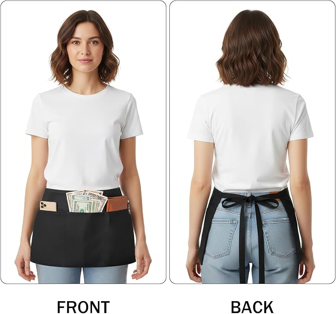 BOHARERS Cotton Server Aprons 3 Pack Waiter Waitress Apron Short Apron - Image 4