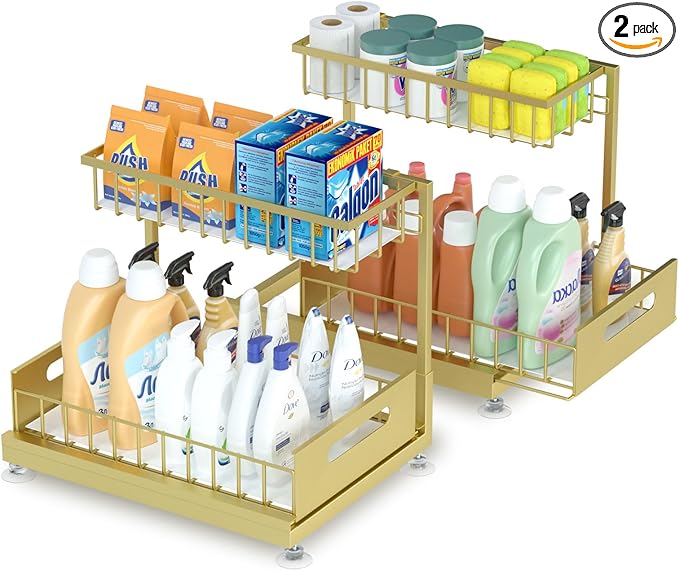 Saydear Under Sink Organizer Storage 2-Tier Premium Metal Pull-Out Kitchen by Saydear