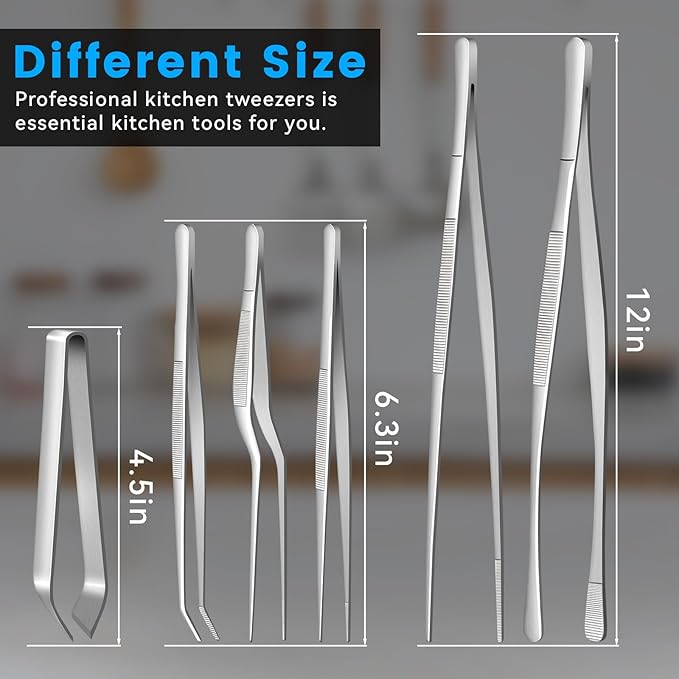 HOTEC Kitchen Tweezers Tongs Stainless Steel, Baking & Repair - Image 7