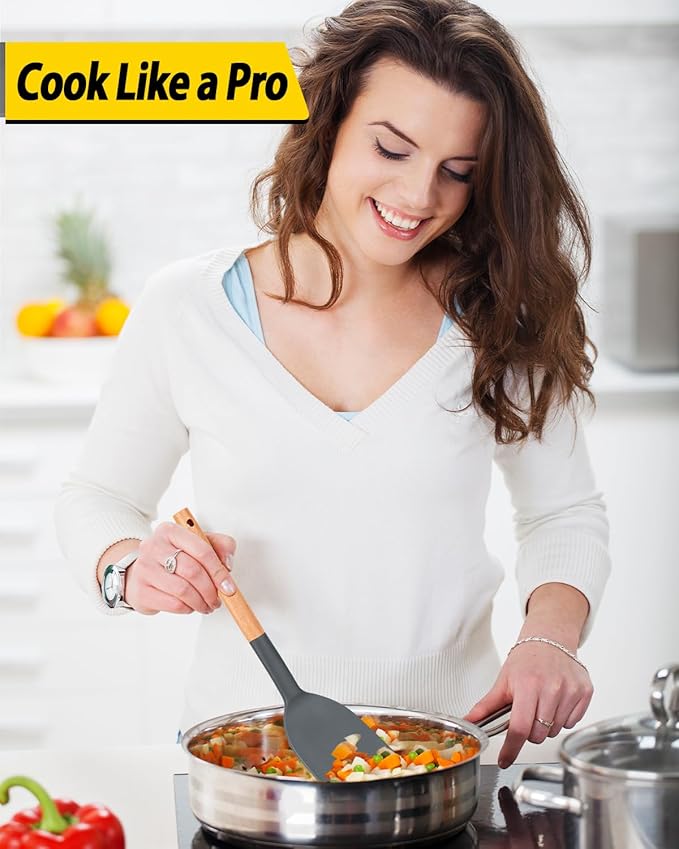 Pack of 4 Silicone Cooking Utensils Set, Non Stick Solid Spatulas and Heat - Image 4