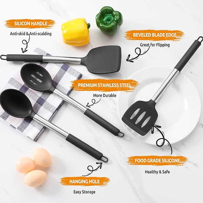 E-far Cooking Utensils Set of 4, Silicone Kitchen Utensils - Image 4