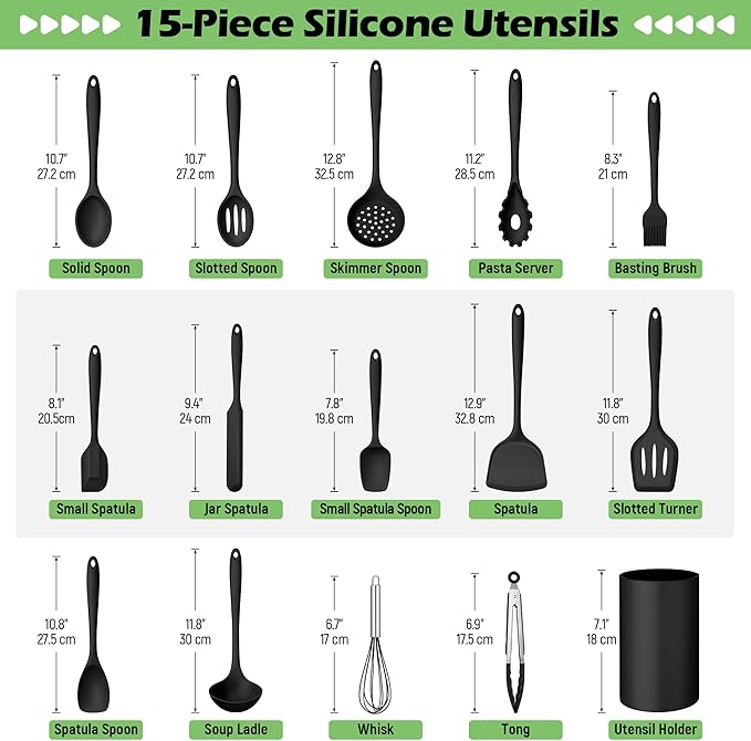 Silicone Cooking Utensil Set, Homikit 15pcs Kitchen Utensils - Image 2