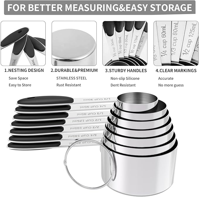 TILUCK Measuring Cups and Spoons Set, Stainless Steel, Kitchen Utensils - Image 5