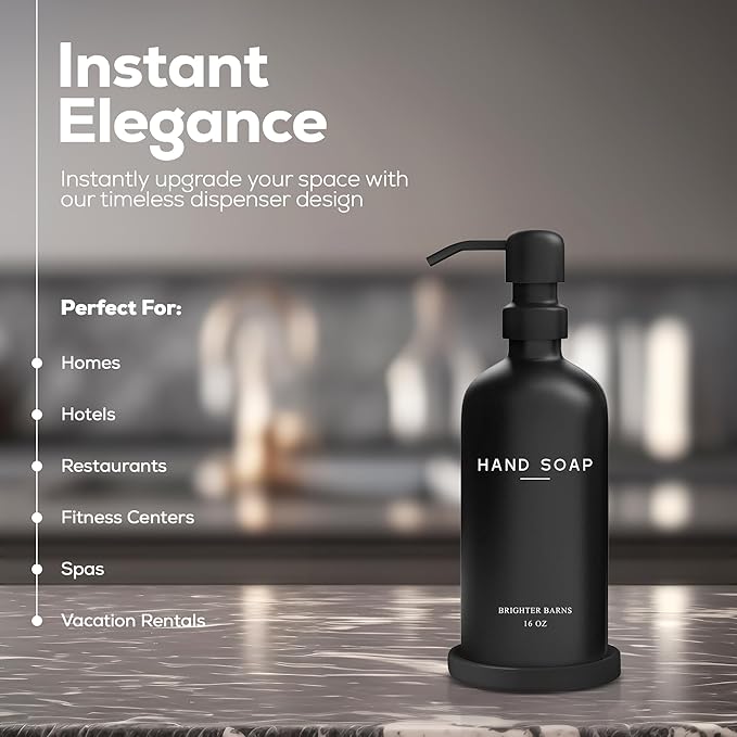 Black Glass Hand Soap Dispenser Bathroom Set by Brighter Barns - Image 2
